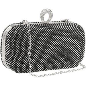 🆕Women Black Sparkly Rhinestone Evening Clutch Purse Crystal Ring Clasp Handbag